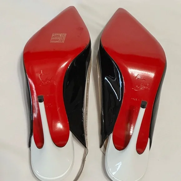 Christian Louboutin Paulina Sling 100 Patent/PVC Black, Nude, and White Heels - Picture 7 of 12